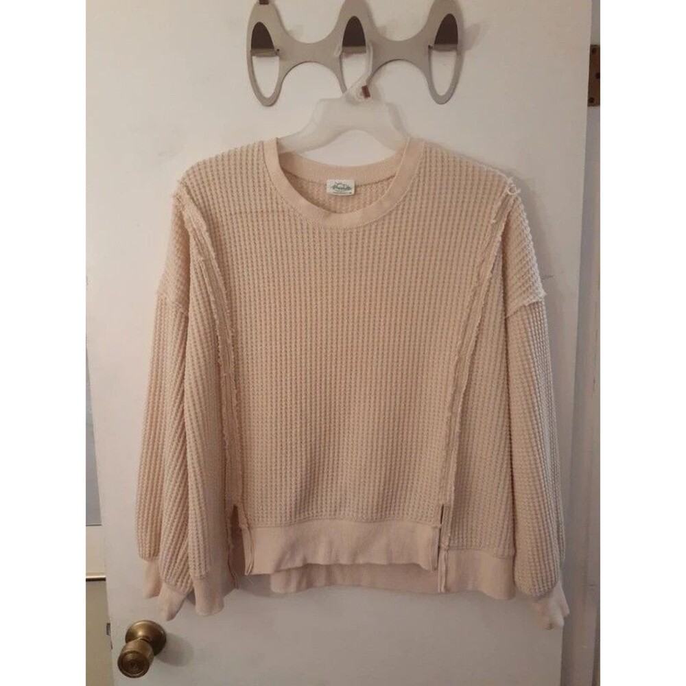 New'ns off white cotton blend waffle knit L xl womens long sleeve top